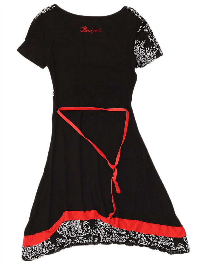 Desigual Kvinder Abstrakt A-Line Kjole UK 6 XS Sort