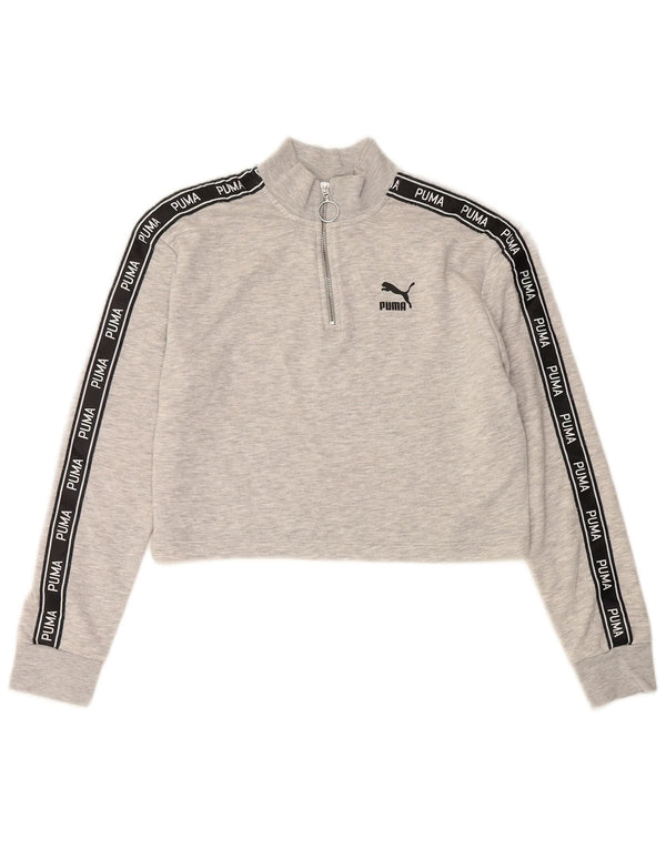 PUMA Womens Crop Crop Sweatshirt Jumper UK 12 Medium Grey Colourblock