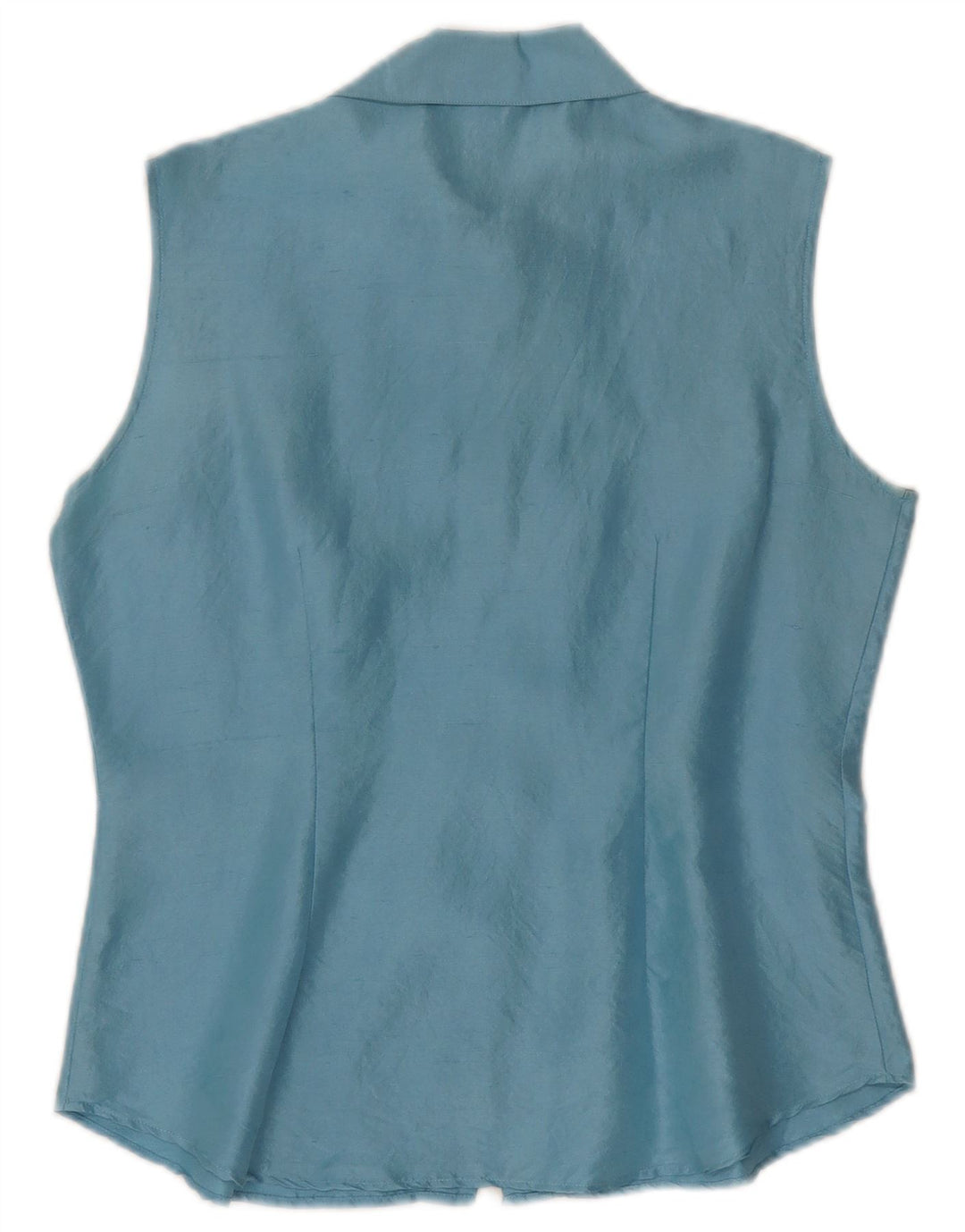 Project Dame ærmeløs skjorte bluse UK 10 Small Blue Silk