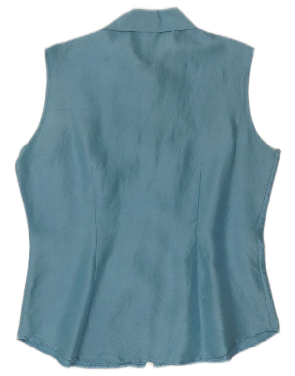 Project Dame ærmeløs skjorte bluse UK 10 Small Blue Silk