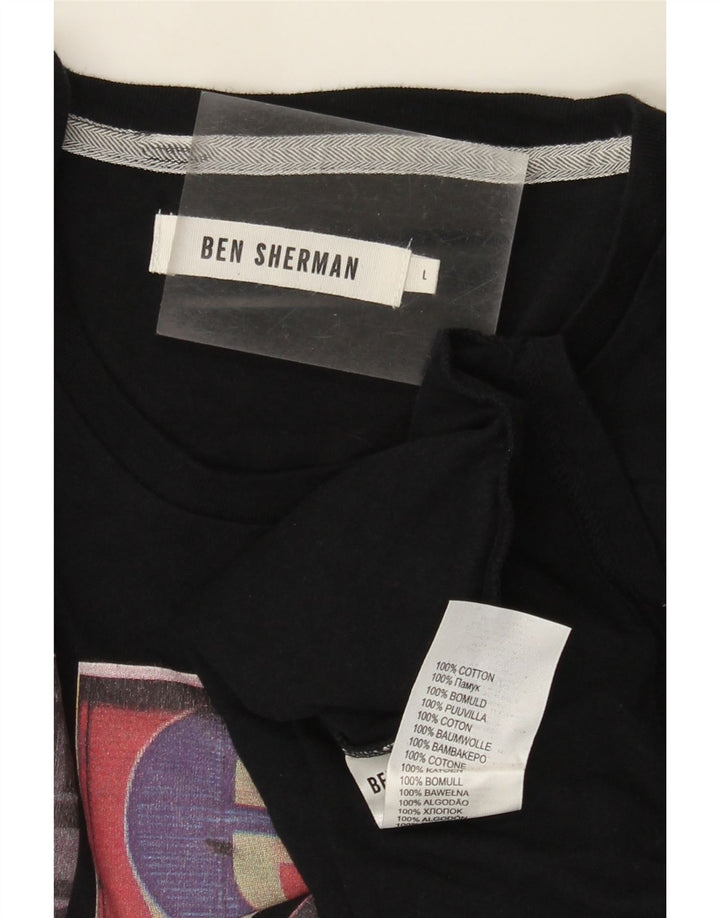 Ben Sherman Herre grafisk T-shirt Top Stor sort bomuld
