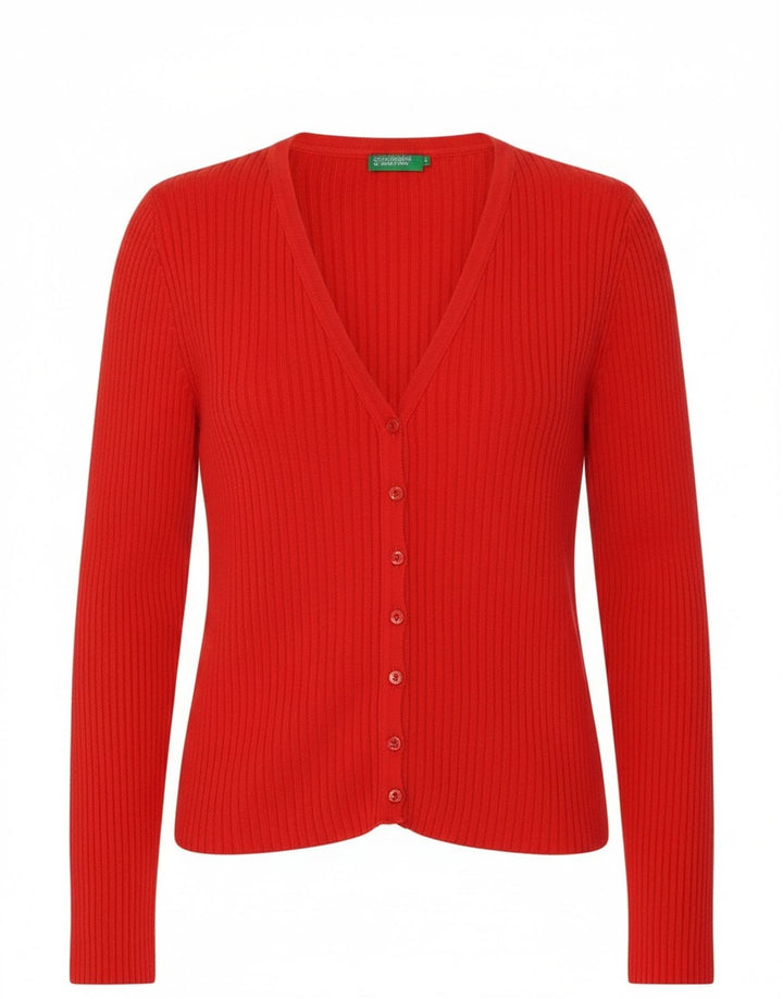 Benetton Dame Cardigan Sweater UK 12 Medium Rød Bomuld