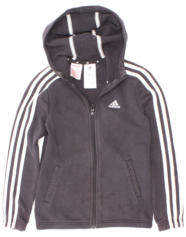 Adidas Girls Zip Hoodie Sweater 9-10 Years Black Cotton