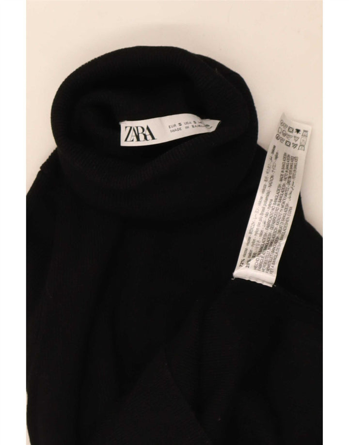 Zara Womens Crop Top Langærmet UK 8 Small Black Viscose
