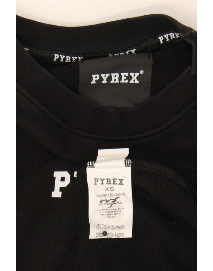 Pyrex Dame Grafisk Sweatshirt Jumper UK 6 XS Sort Bomuld