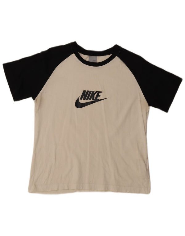 Nike grafisk T-shirt top til kvinder UK 16/18 XL Hvid Colourblock Bomuld