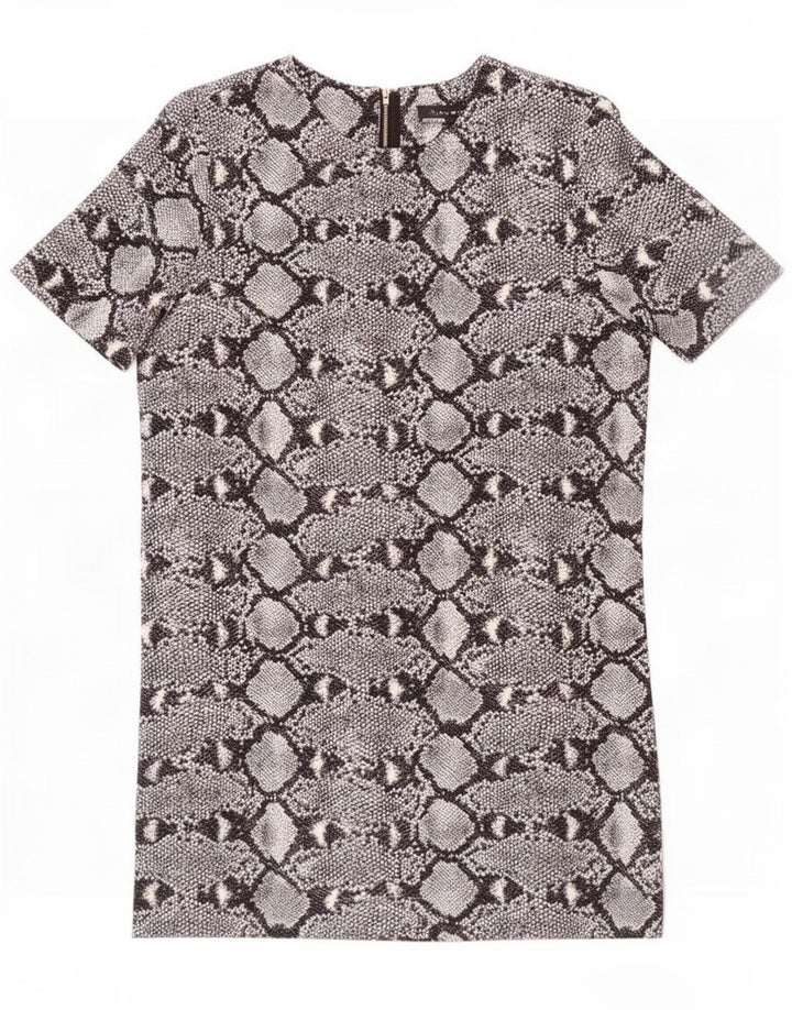 Zara Womens Shift Dress UK 10 Small Grey Animal Print