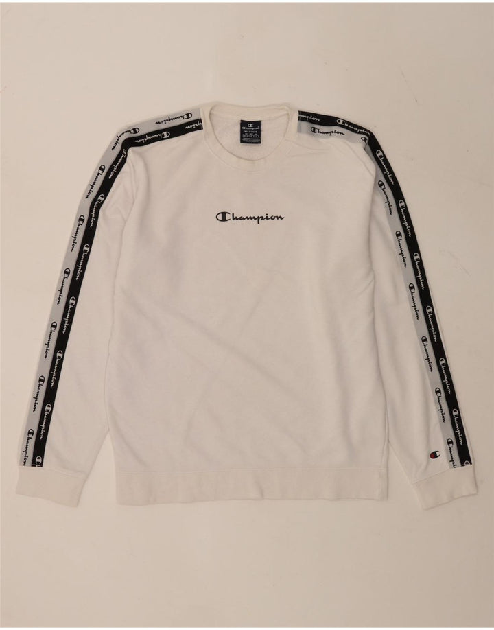 Champion Herre Grafisk Sweatshirt Jumper Medium Hvid Colourblock Bomuld