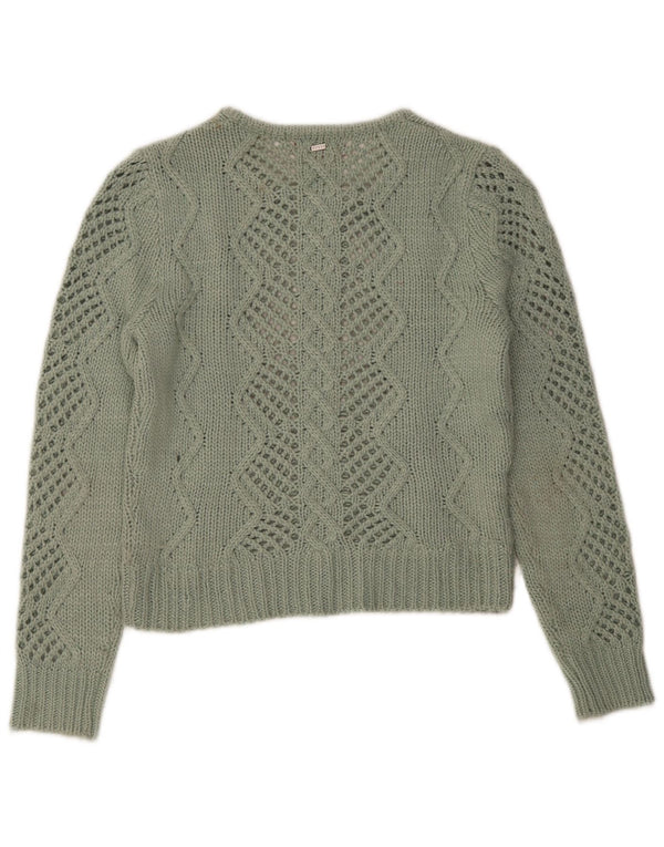 Guess Womens Crew Neck Jumper Sweater UK 12 Medium Green Acrylic