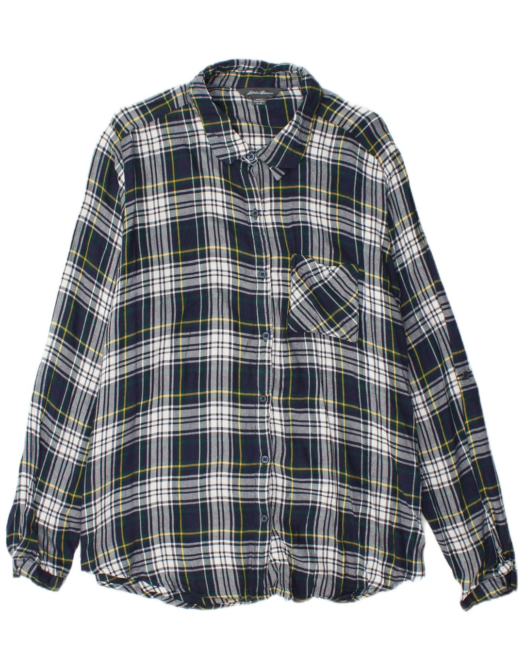 EDDIE BAUER Flannelskjorte til kvinder UK 18 XL Marineblå ternet viskose