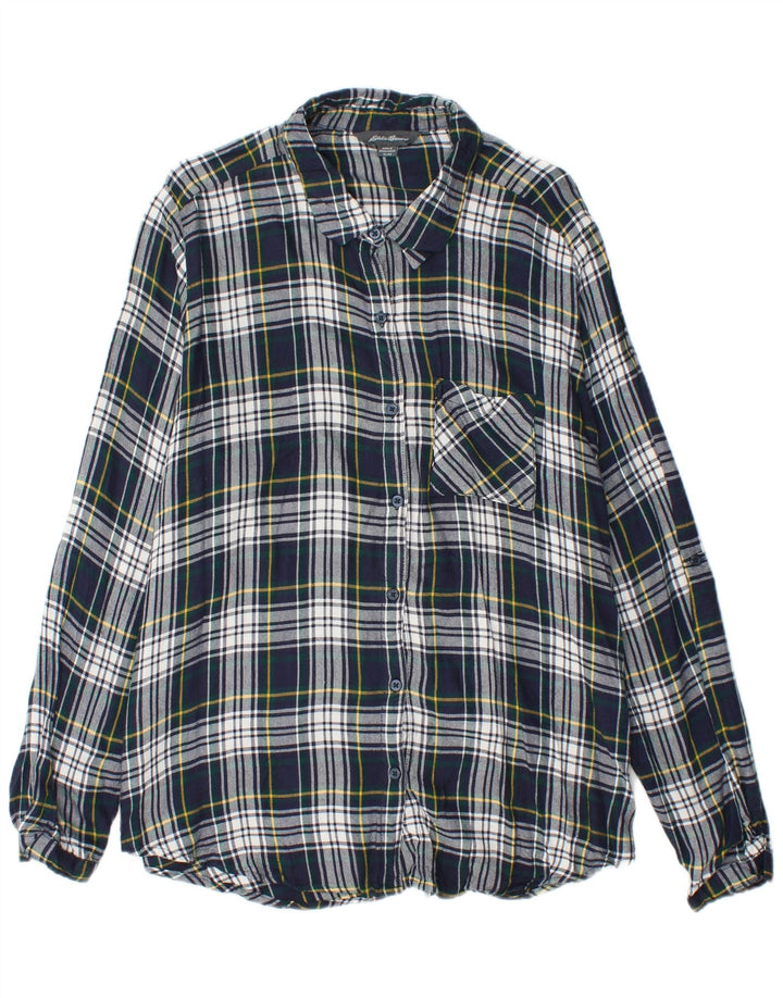 EDDIE BAUER Flannelskjorte til kvinder UK 18 XL Marineblå ternet viskose