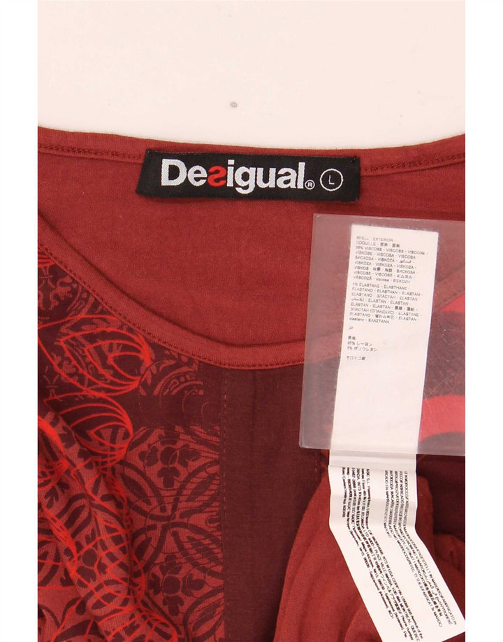 Desigual kvinders abstrakt mønster bluse Top UK 14 Stor rød viskose