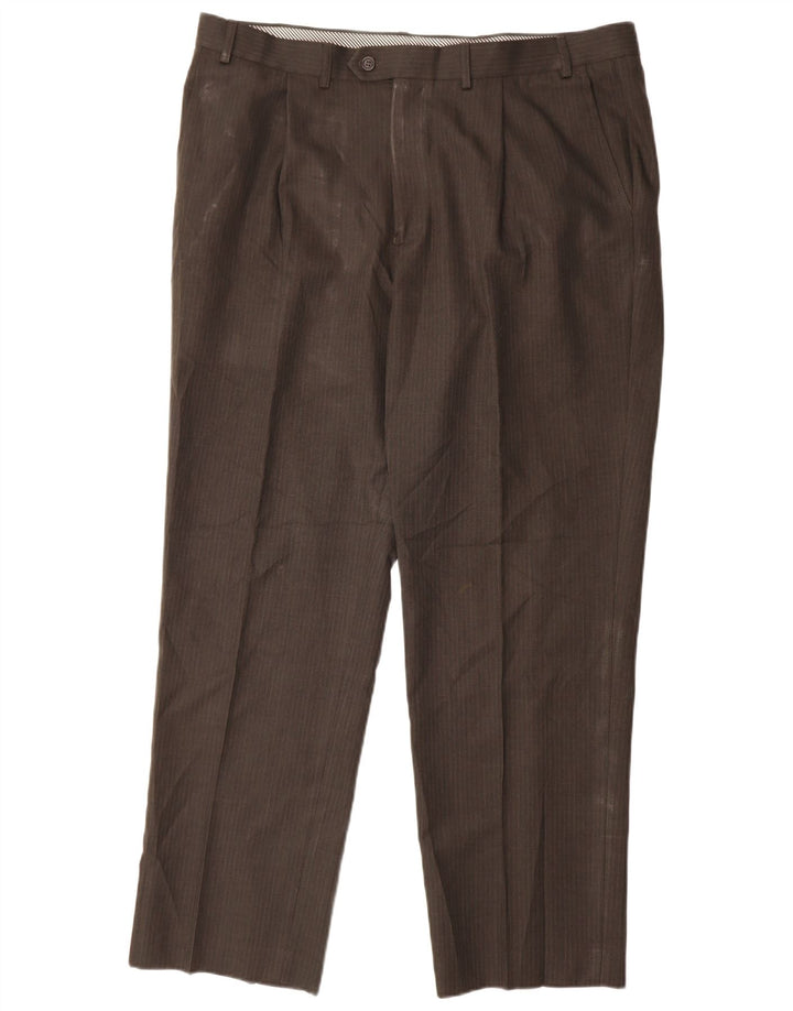 Marks & Spencer Herre Pegged Suit Bukser W40 L31 Brun Stribet Polyester