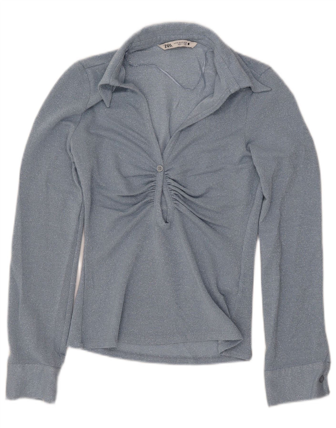 ZARA langærmet blusetop til kvinder UK 6 XS blå viskose