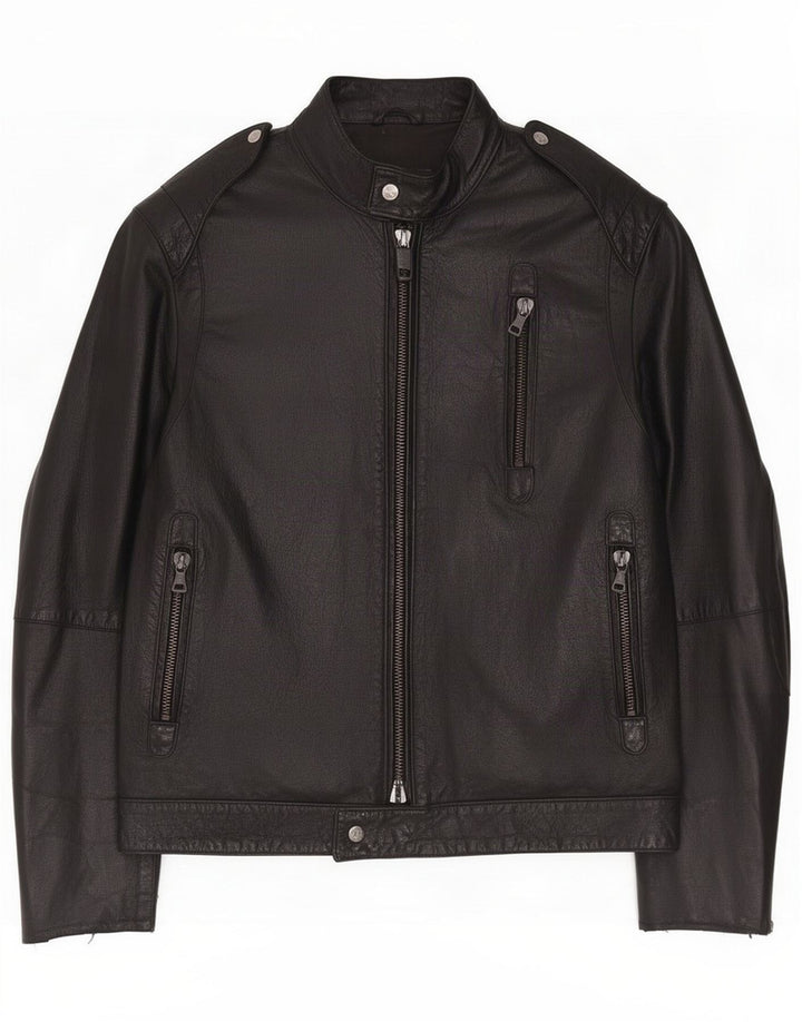 Vintage Herre Læder Biker Jacket IT 52 XL Sort