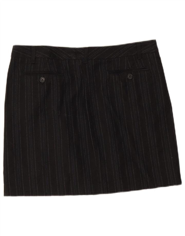 Benetton Dame Mini Nederdel IT 42 Medium W32 Sort Stribet Virgin Wool