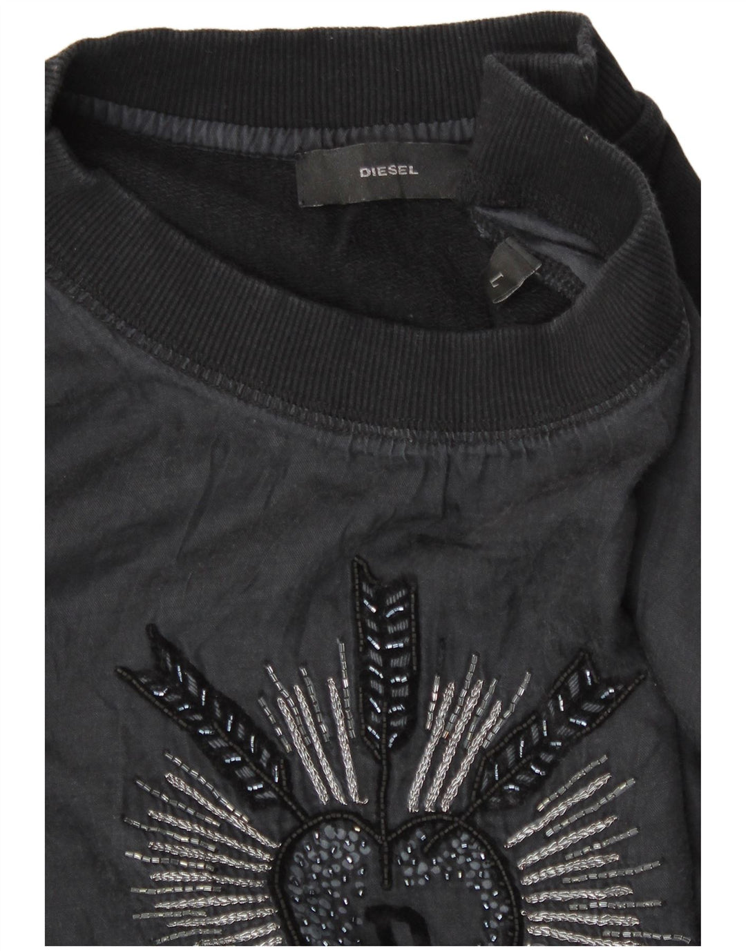 Diesel Dame Grafisk Sweatshirt Jumper UK 14 Large Sort