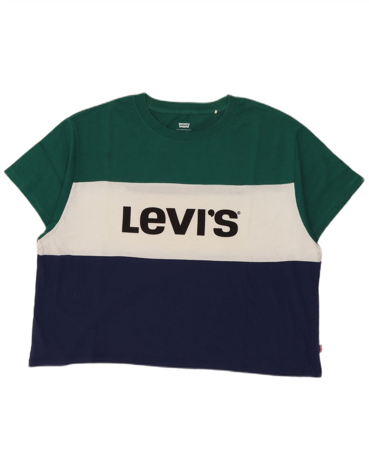 LEVI'S Dame Crop Grafisk T-Shirt Top UK 10 Small Multicolored