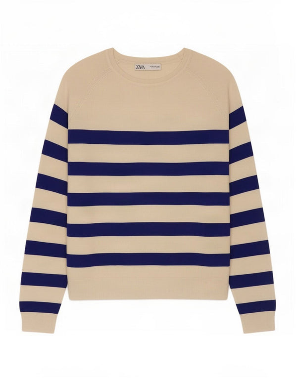 Zara Womens Top Long Sleeve UK 14 Medium Off White Striped
