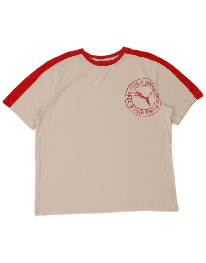 PUMA Herre grafisk T-shirt Top XL Hvid Colourblock Bomuld