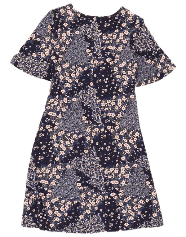Marks & Spencer Dame A-Line Kjole UK 8 Small Navy Blue Floral Viscose