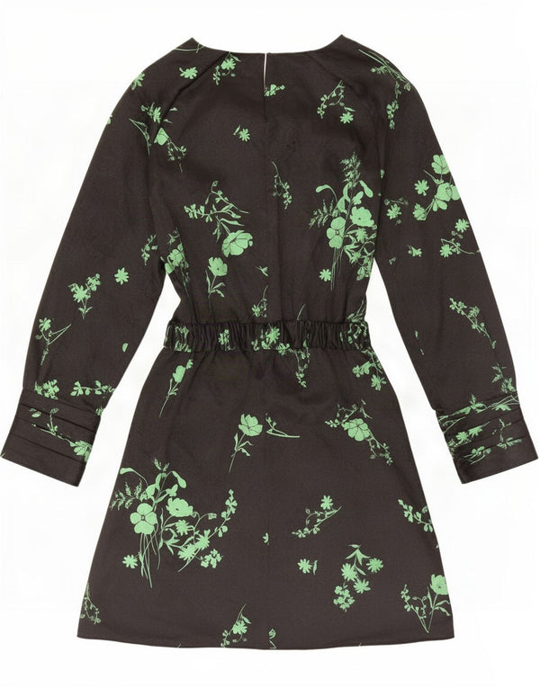 Zara Dame Langærmet A-Line Kjole UK 12 Medium Black Floral Polyester