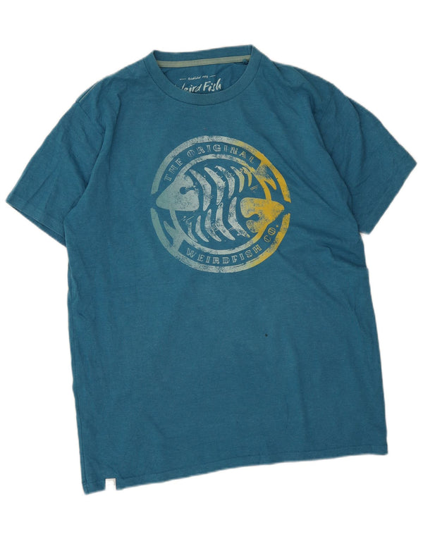 Weird Fish Herre Grafisk T-Shirt Top XL Blå Bomuld