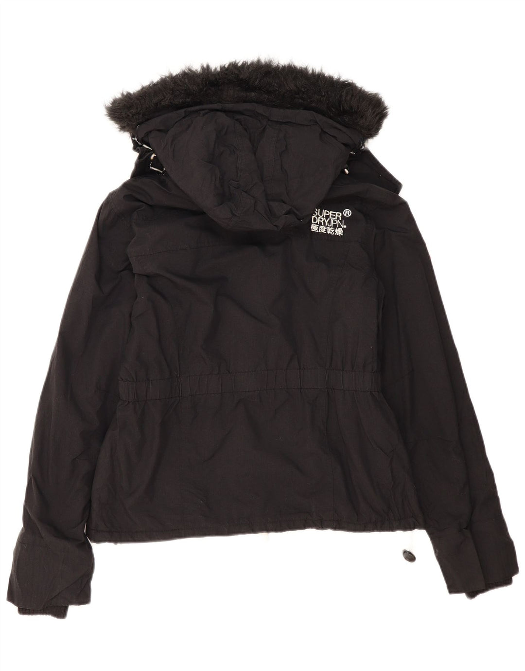 Superdry vindjakke med hætte til kvinder UK 16 Stor sort polyester
