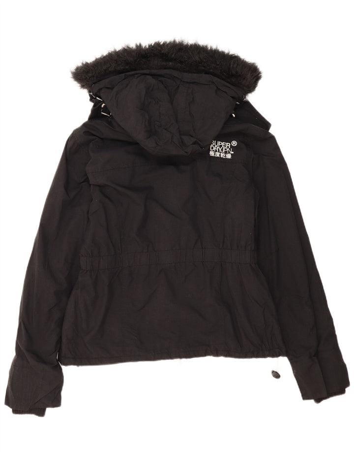 Superdry vindjakke med hætte til kvinder UK 16 Stor sort polyester