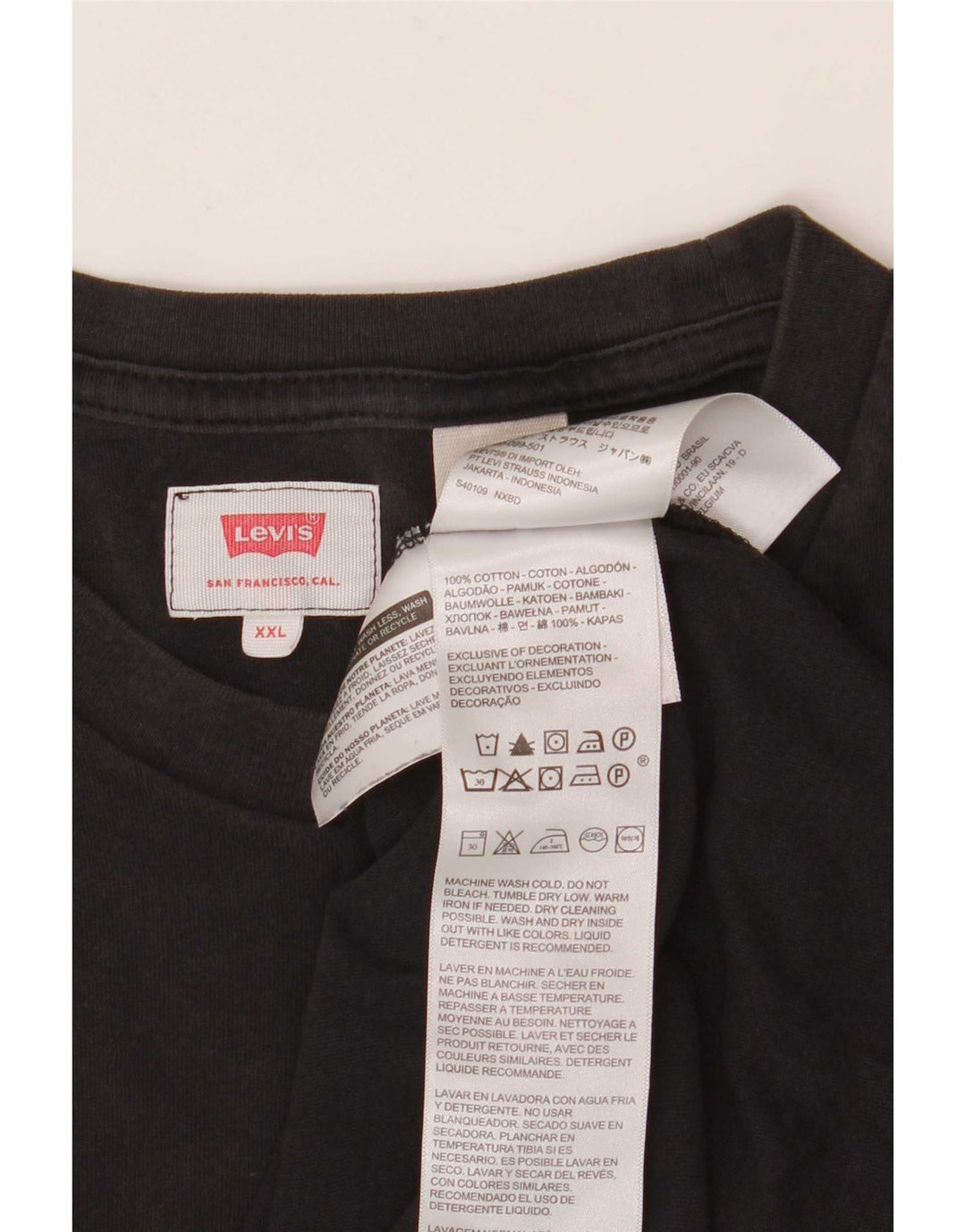 Levi's Herre T-Shirt Top 2XL Sort Bomuld