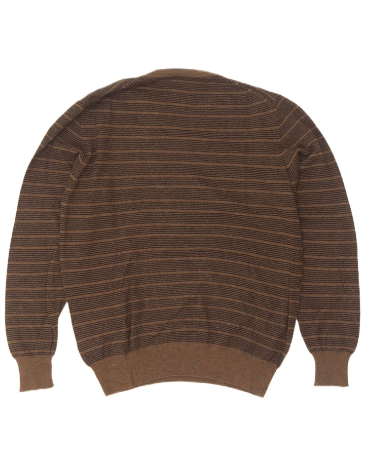 Fred Perry Herre V-hals sweater Medium Khaki stribet uld
