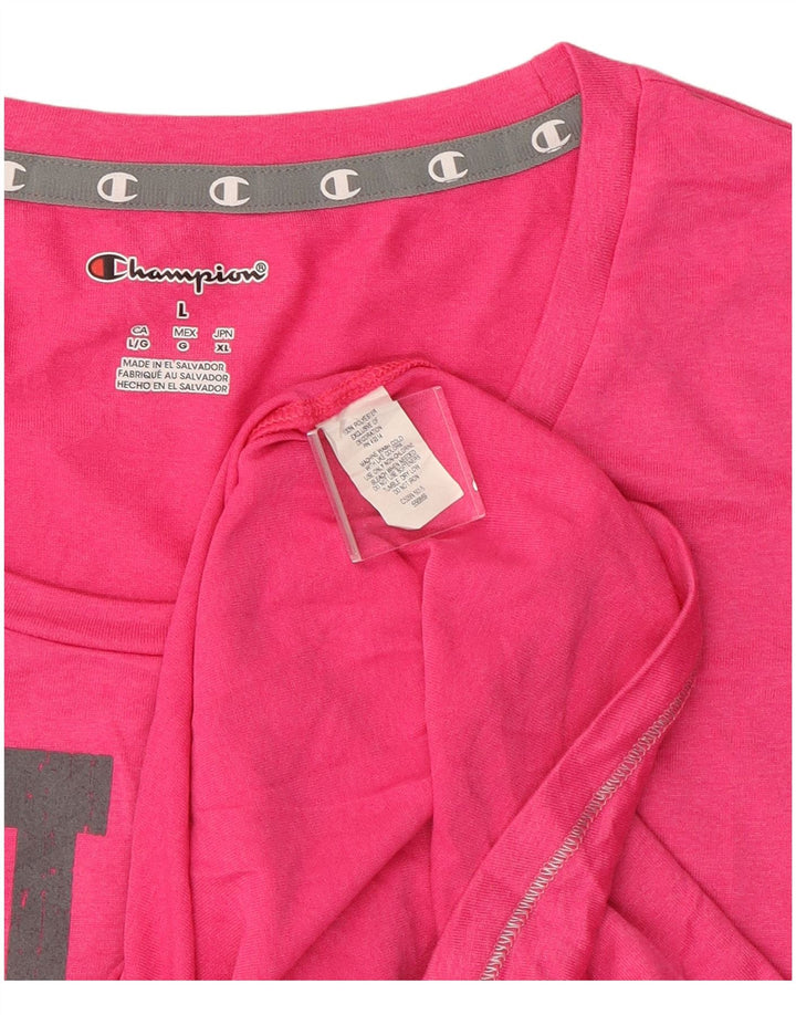 Champion Dame Grafisk T-Shirt Top UK 14 Large Pink Polyester