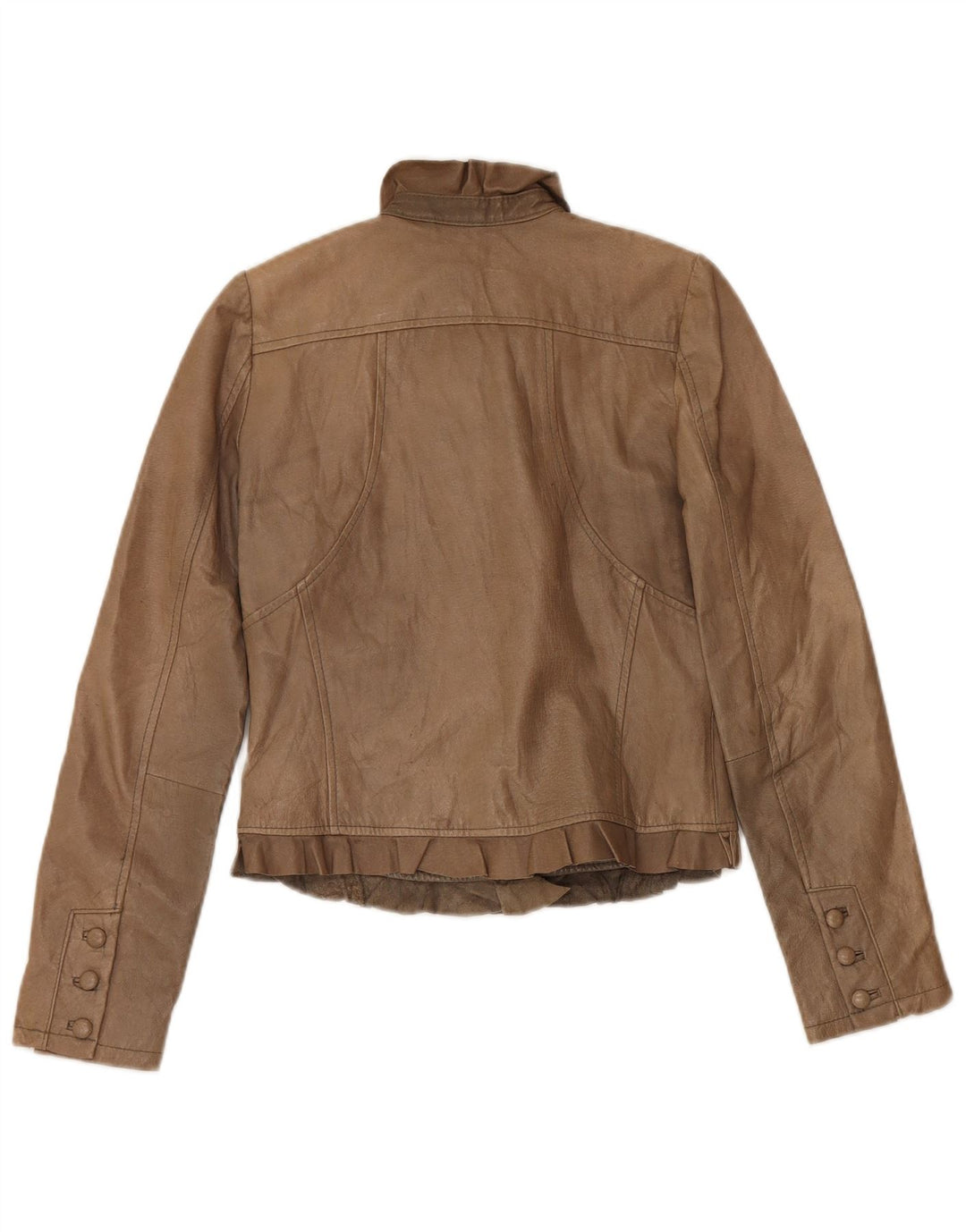 Vintage Dame Crop Læderjakke UK 10 Small Beige