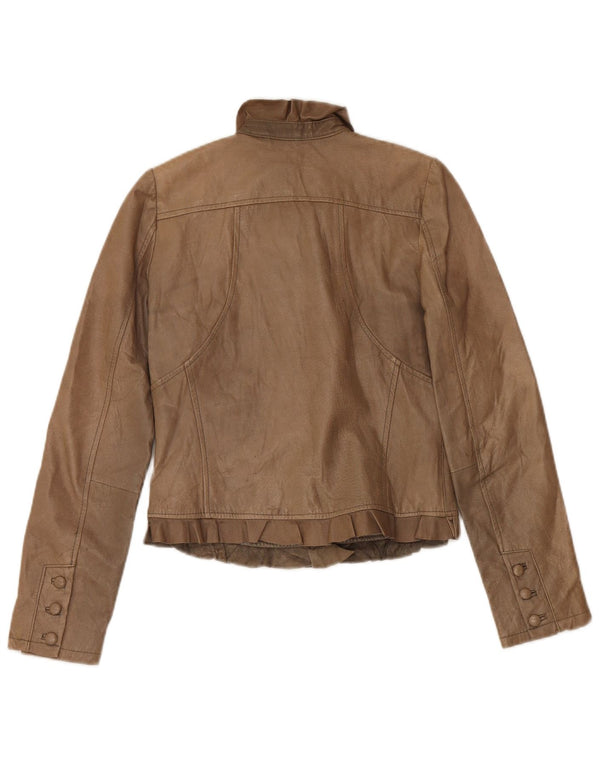 Vintage Dame Crop Læderjakke UK 10 Small Beige