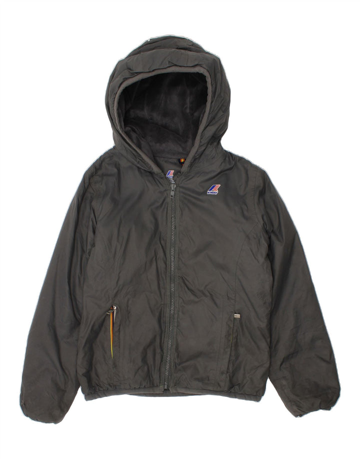 K-WAY Girls Hooded Windbreaker Jacket 11-12 Years Grey Polyamide Vintage K-Way and Second-Hand K-Way from Messina Hembry 