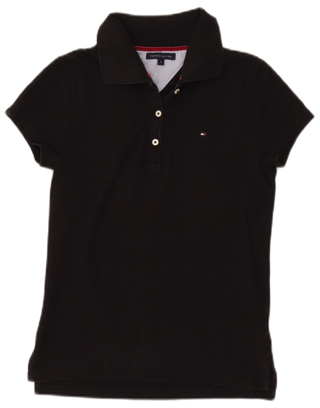 TOMMY HILFIGER Dame poloshirt UK 8 Small Black Bomuld