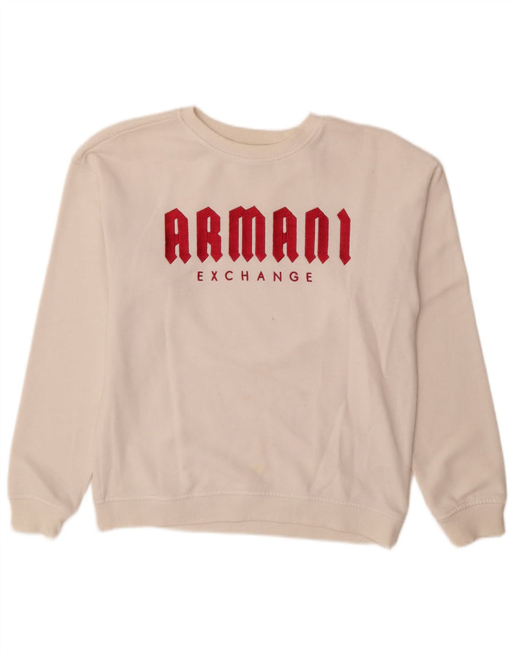 Armani Exchange Womens Grafisk Sweatshirt Jumper UK 14 Medium White Bomuld