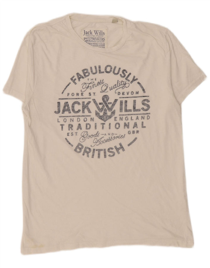 Jack Wills Herre grafisk T-shirt Top Medium Hvid Bomuld