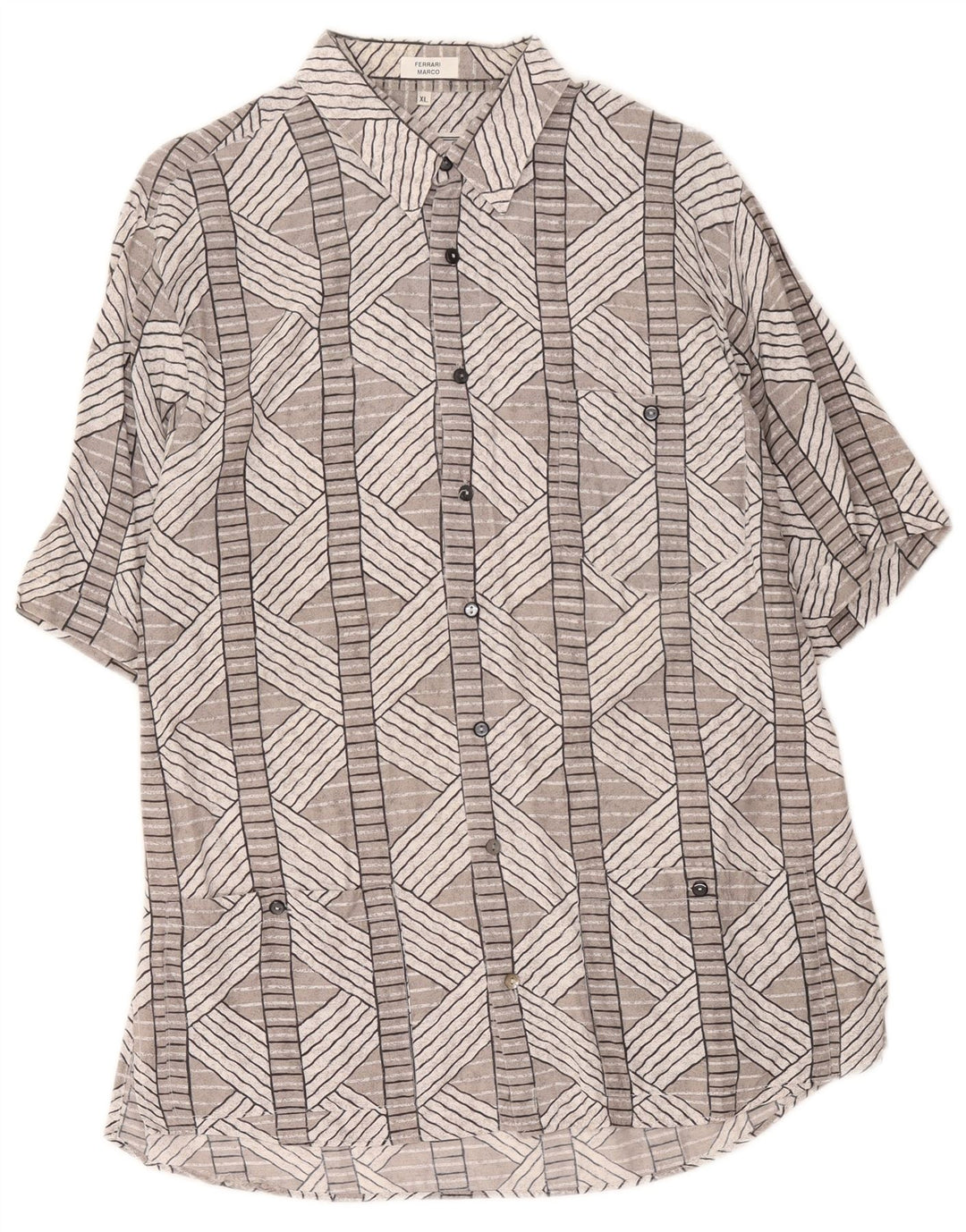 Vintage kortærmet herreskjorte XL Grå Geometrisk
