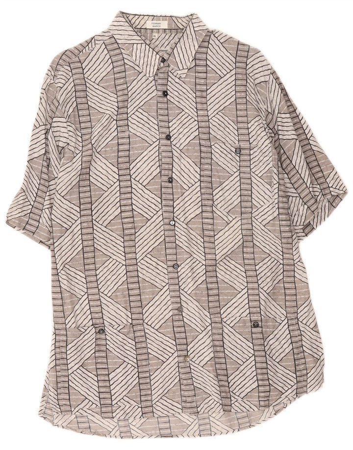 Vintage kortærmet herreskjorte XL Grå Geometrisk