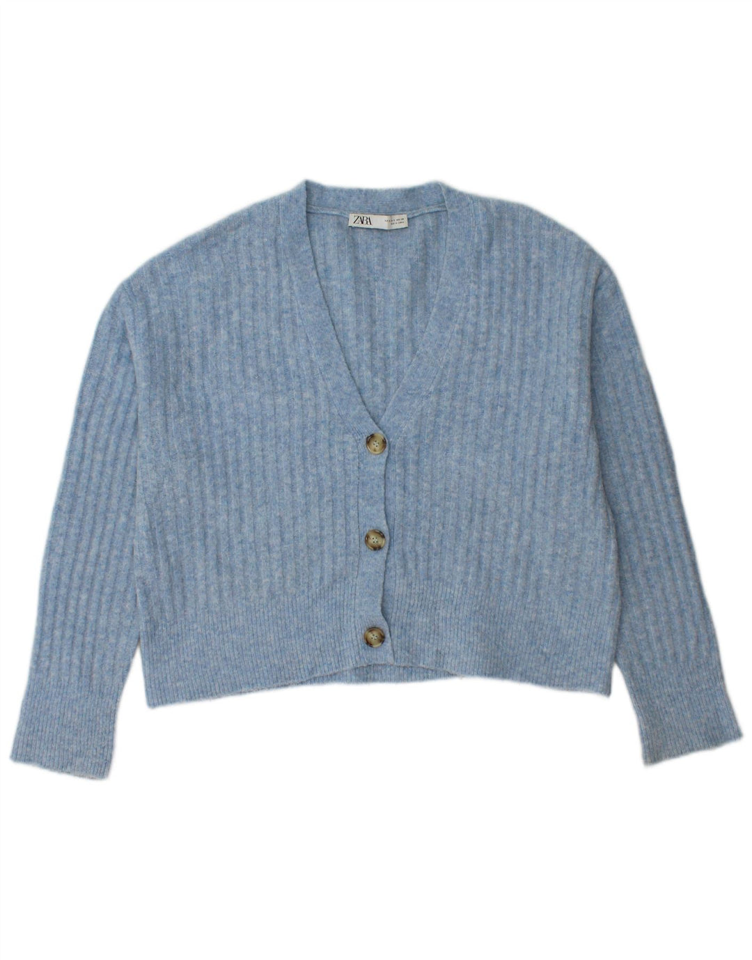 ZARA Womens Oversized Crop Cardigan Sweater UK 10 Small Blue Flecked