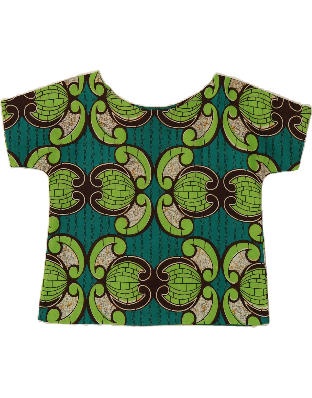 VINTAGE Womens Abstract Pattern Crop Top UK 14 Medium Green Vintage Vintage and Second-Hand Vintage from Messina Hembry 