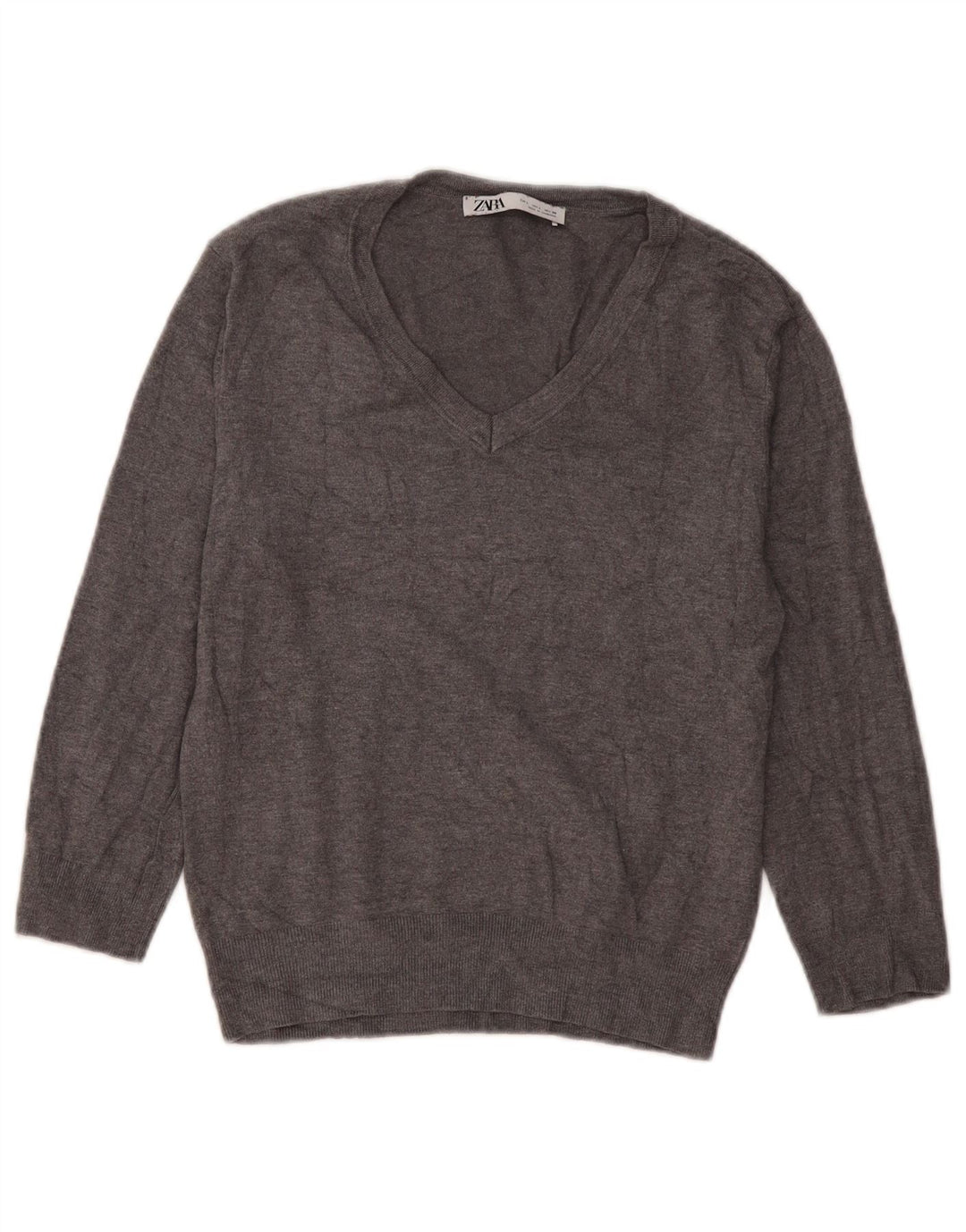 Zara Dame V-hals sweater UK 16 Stor Grå