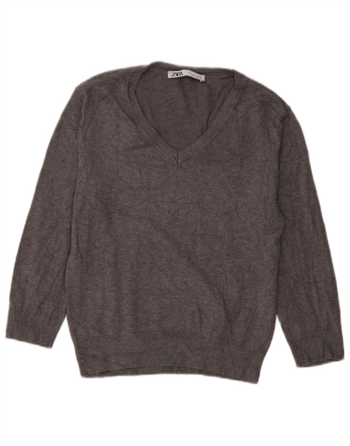 Zara Dame V-hals sweater UK 16 Stor Grå