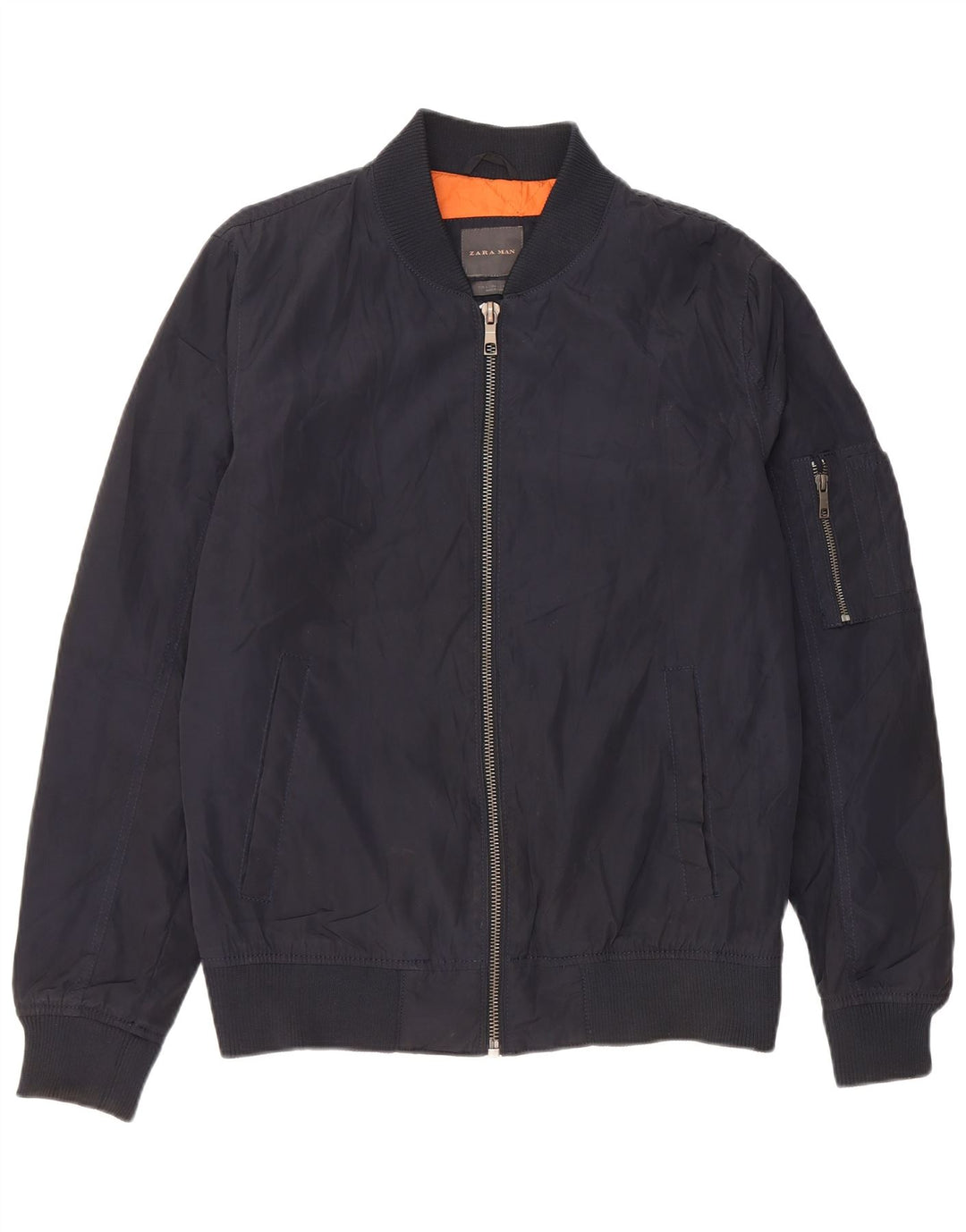 Zara Herre Bomber Jacket UK 40 Large Navy Blue Polyester