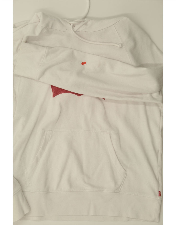 LEVI'S Womens Graphic Hoodie Jumper UK 14 Medium White Cotton Vintage Levi's and Second-Hand Levi's from Messina Hembry 