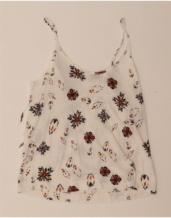 ZARA Womens Abstract Pattern Crop Cami Top UK 12 Medium White Cotton Vintage Zara and Second-Hand Zara from Messina Hembry 