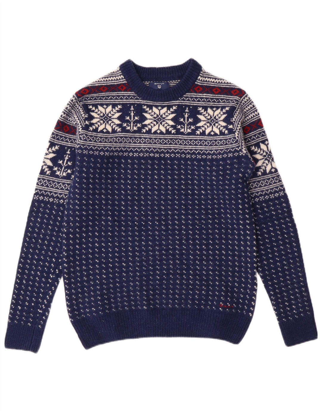 GANT Herre sweater med rund hals, lille marineblå Fair Isle Wool
