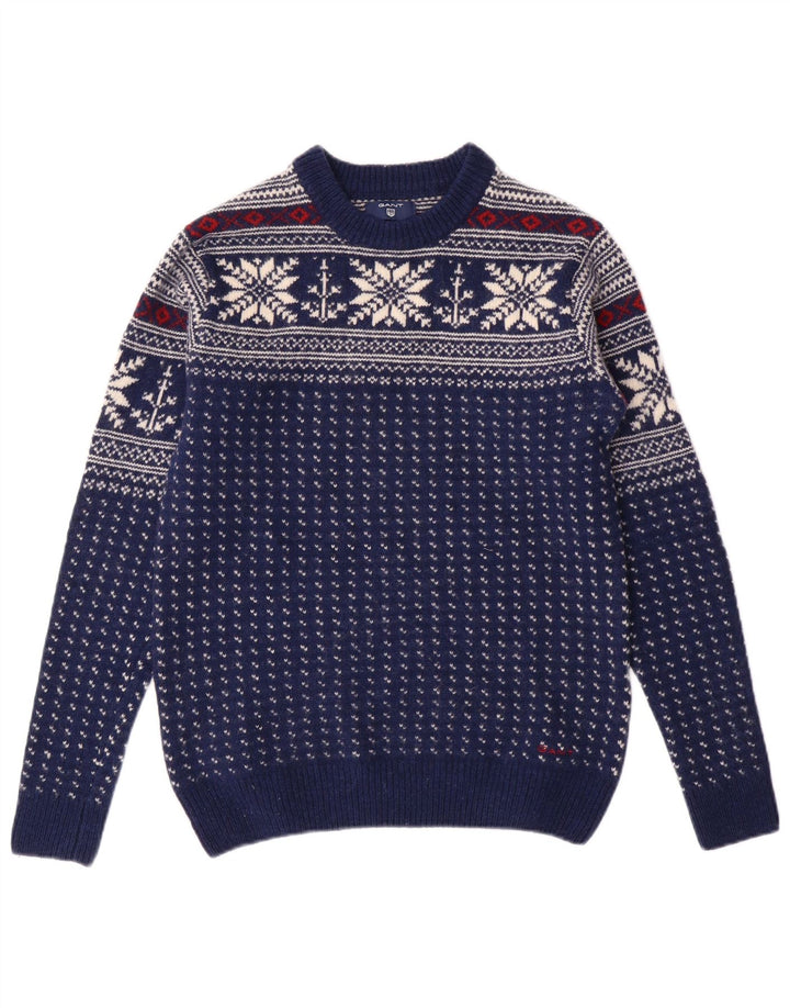 GANT Herre sweater med rund hals, lille marineblå Fair Isle Wool