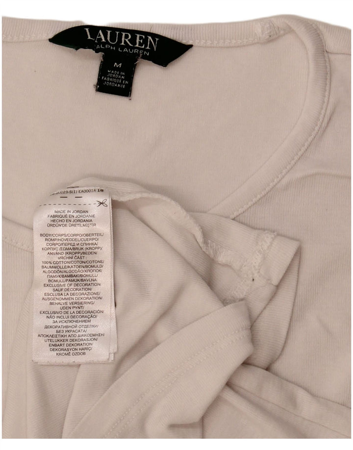 Ralph Lauren Dame Top Langærmet UK 12 Medium Hvid Bomuld